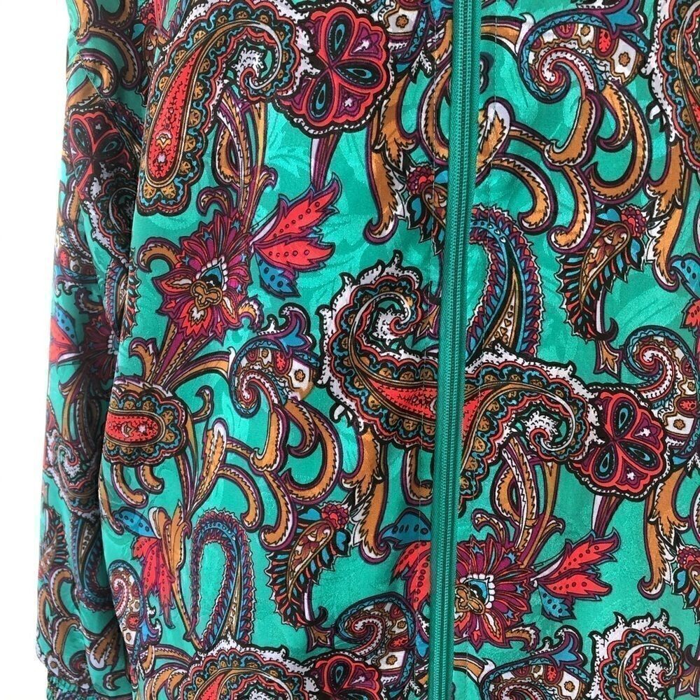 Vintage 70s 1970s Paisley Bomber Zip Jacket Psychedelic Windbreaker Women Size L - Picture 5 of 8